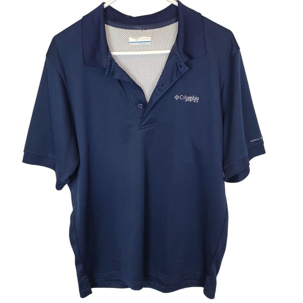 Columbia PFG M  Navy Blue Omni-Shade Mesh Vented Short Sleeve Polo Shirt Pullove